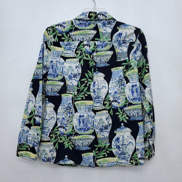 Talbots Watercolor Vases Classic Cotton Office Career Holiday Shirt Size MP - Picture 7 of 13
